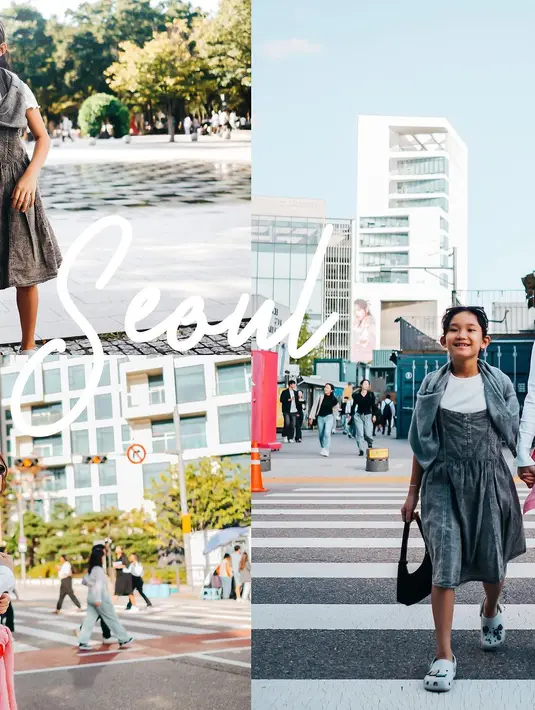 Bilqis nggak kalah manis dengan denim dress abu-abu yang dipadukan dengan kaus putih dan cardigan yang diletakkan pada bahu-nya. [@ayutingting92]