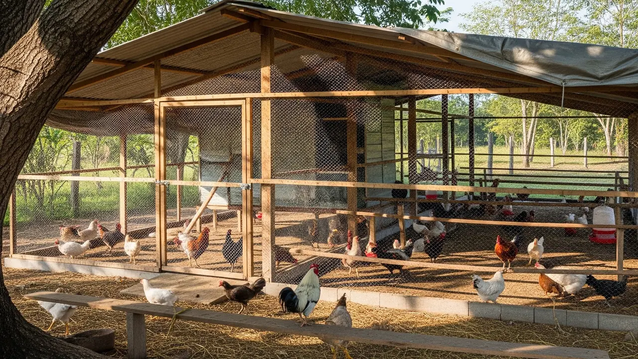 Model Kandang Ayam Umbaran dengan Area Berteduh (Image by Gemini AI)