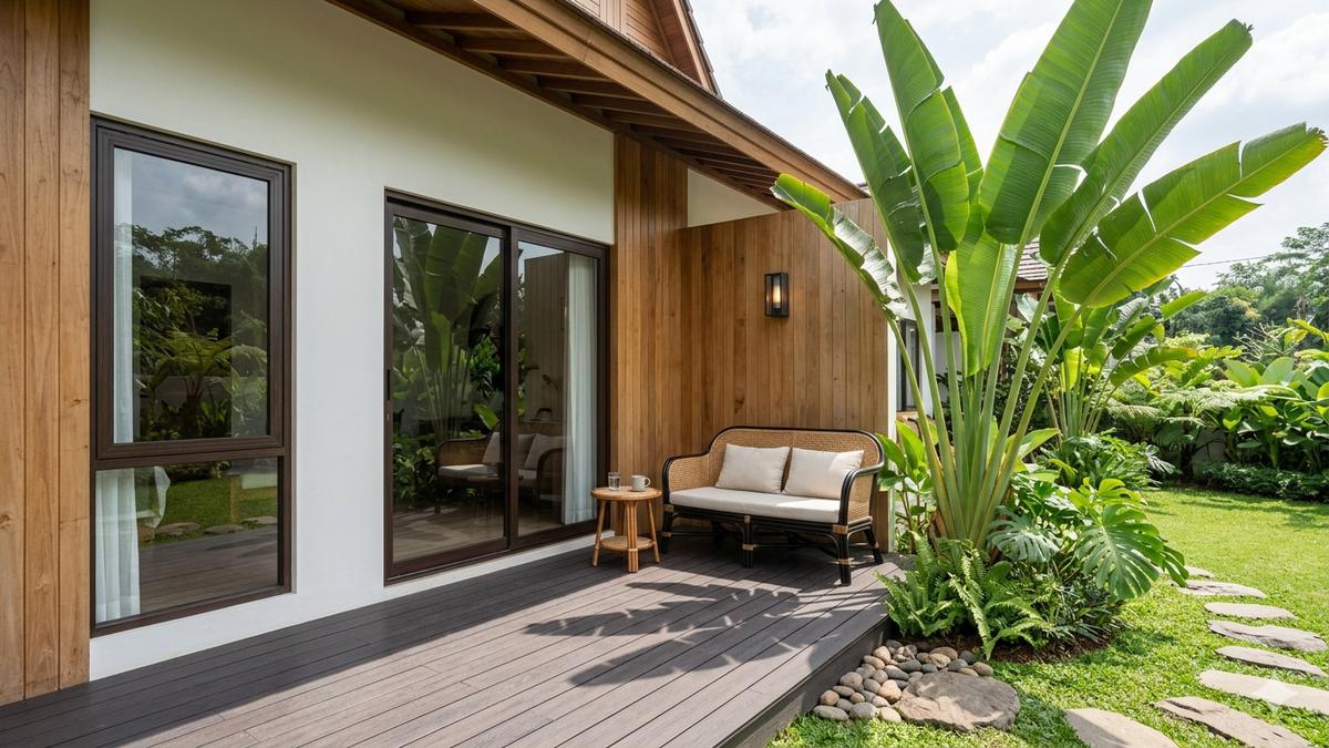 7 Gambar Teras dengan Pohon Berdaun Hijau Subur Tahan Panas, Bikin Rumah Makin Asri