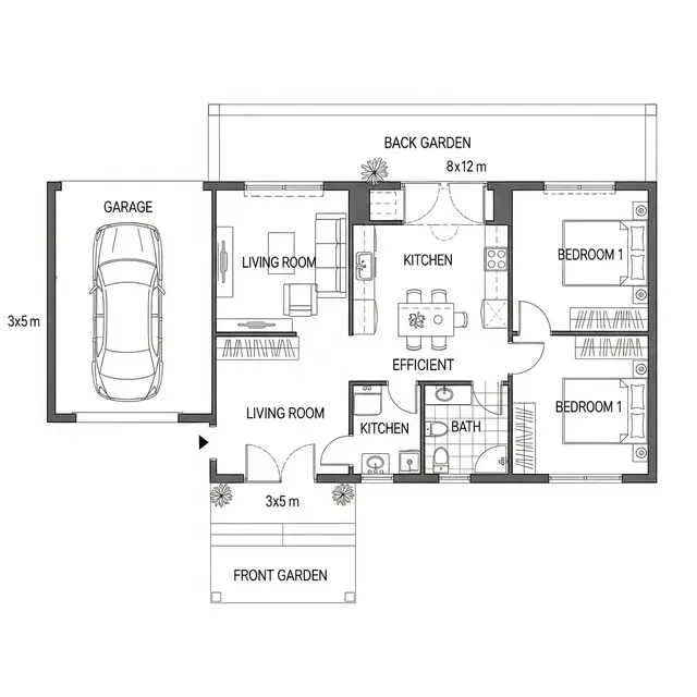Model Rumah 8x12 Modern 2025 Hemat Budget dengan 2 Kamar. Gemini