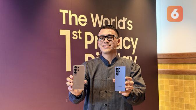 Ilham Indrawan, MX Product Marketing Senior Manager Samsung Electronics Indonesia, saat media briefing Galaxy S26 Series di Jakarta. (Liputan6.com/ Yuslianson)