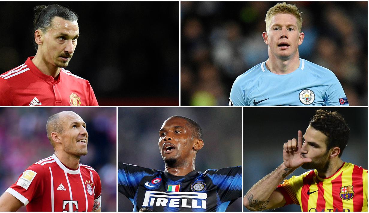 Berikut ini para pemain bintang yang pernah ditangani dua pelatih top, Pep Guardiola dan Jose Mourinho. Diantaranya, Samuel Eto'o, Zlatan Ibrahimovic dan Kevin De Bruyne.