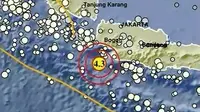Gempa kembali mengguncang wilayah Bayah Banten, Selasa pagi (27/2/2024), pukul 06.55.36 WIB. (Liputan6.com/ Dok BMKG)