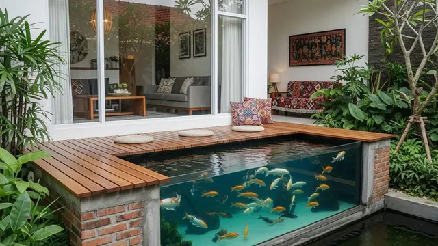 Desain Kolam Ikan Bawah Jendela Ruang Tamu yang Estetik dan Hemat Tempat