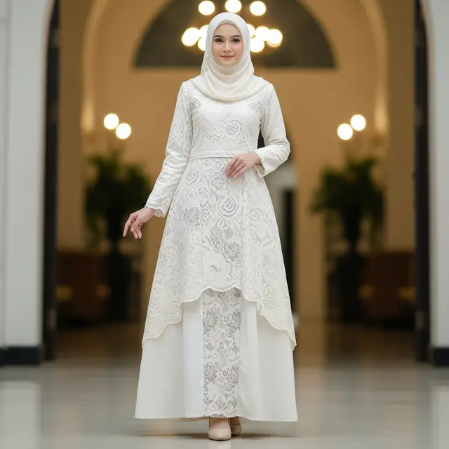 Model Gamis Batik Brokat Ivory Terbaru untuk Ramadan 2026