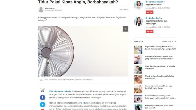 [Cek Fakta] Gunakan Kipas Angin Saat Tidur Berbahaya hingga Bisa Sebabkan Kematian, Fakta atau Hoaks?