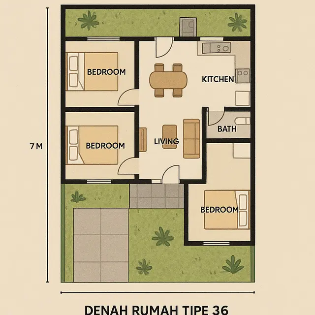 5 Gambar Desain Rumah Tipe 36 dengan 3 Kamar Tidur