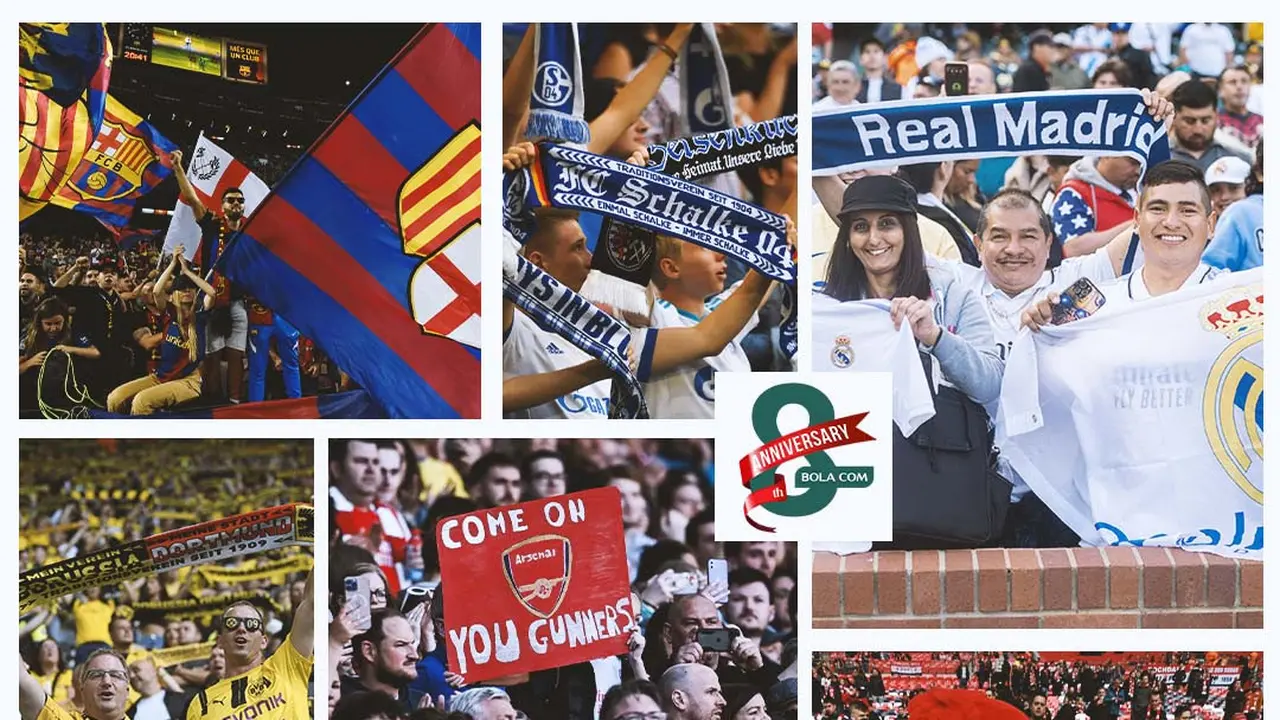 Ilustrasi - Kolase Suporter Borussia Dortmund, Real Madrid, Barcelona, MU, Bayern Munchen, Schalke 04, Arsenal, Borussia Monchengladbach
