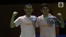 Fajar Alfian/Muhammad Rian Ardianto berhasil merebut satu tiket semifinal ganda putra Daihatsu Indonesia Masters 2025. Fajri tampil perkasa di laga perempat final dengan menghajar wakil China, Xie Hao Nan/ Zeng Wei Han. (Liputan6.com/Helmi Fithriansyah)