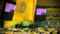 Jokowi menyampaikan pidato di Sidang Majelis Umum Perserikatan Bangsa-Bangsa (PBB) ke-76, Kamis (23/9/2021) pagi waktu Indonesia. Pidato disampaikan Jokowi secara virtual dari Istana Kepresidenan Bogor Jawa Barat. (Ist)