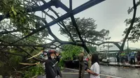 Sejumlah pohon besar di sejumlah titik ruas jalan Kota Tangerang tumbang akibat hujan disertai angin kencang, Kamis (23/12/2021).
