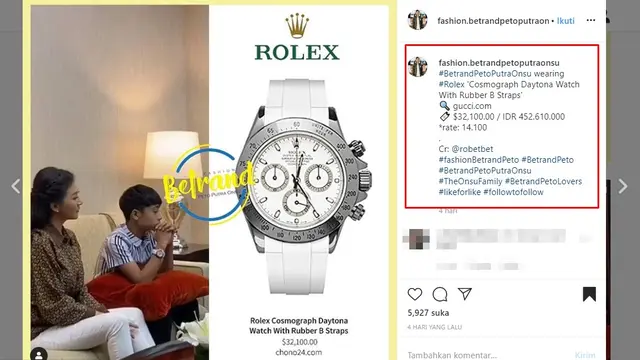 7 Koleksi Aksesoris Betrand Peto, Jam Tangannya Ditaksir Hampir Rp 500 juta