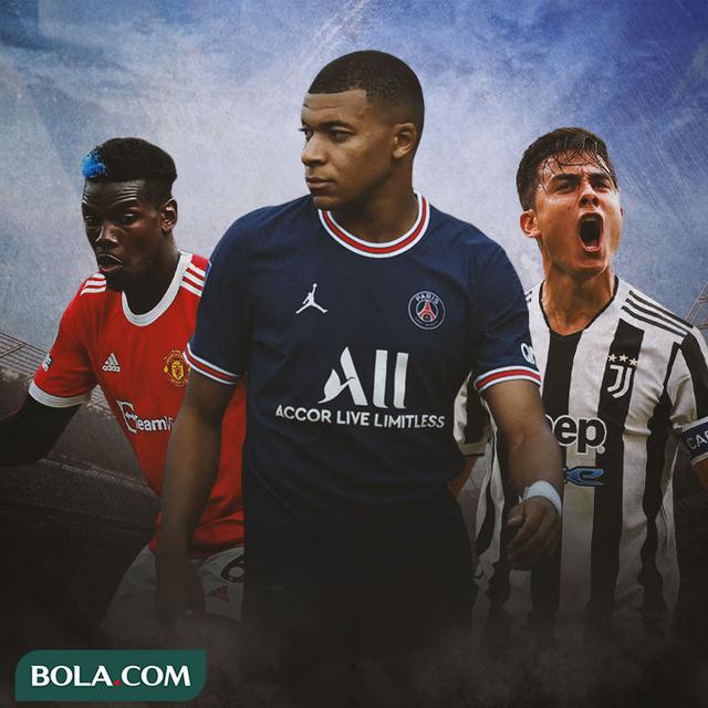 Ilustrasi - Paul Pogba, Kylian Mbappe, Paulo Dybala