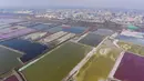 Foto dari udara yang diabadikan pada 3 Desember 2020 ini menunjukkan pemandangan danau garam di Kota Yuncheng, Provinsi Shanxi, China utara. (Xinhua/Yang Chenguang)