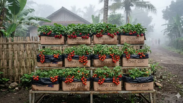 Konsep Kebun Buah Mini Low Budget dari Barang Bekas Kreatif. AI