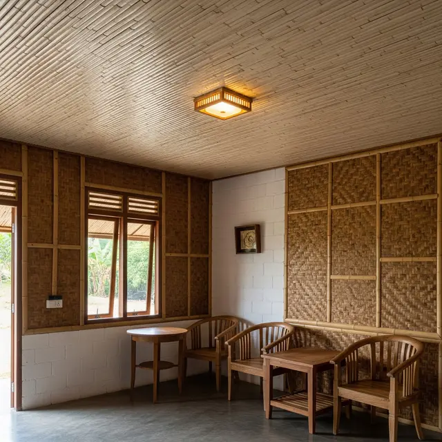 9 Desain Rumah Kampung dengan Kombinasi Tembok dan Anyaman Bambu Modern, Hunian Estetis
