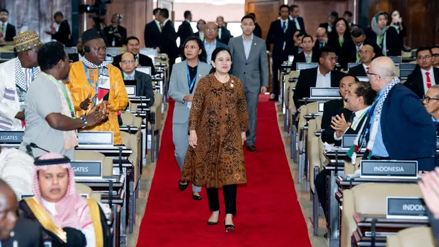 Ketua DPR RI Puan Maharani saat Konferensi Parliamentary Union of the OIC Member States (PUIC) ke-19.