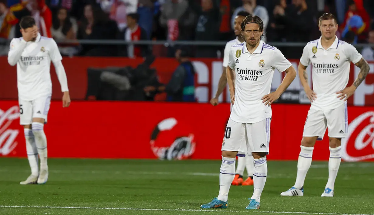 <p>Sampai laga Girona vs Real Madrid tuntas, skor 4-2 tidak berubah. (AP Photo/Joan Monfort)</p>