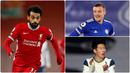 Penyerang Liverpool, Mohamed Salah, masih memuncaki daftar top skor sementara Liga Inggris 2020/2021 hingga pekan ke-17. Pemain asal Mesir ini telah mencetak 13 gol unggul satu gol dari pemain Tottenham, Son Heung-min. Berikut daftar top skor sementara Liga Inggris. (kolase foto AFP)