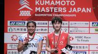 Momen Gregoria Mariska Tunjung (kiri) usai juara Kumamoto Masters Japang 2023. (Dokumentasi PBSI)