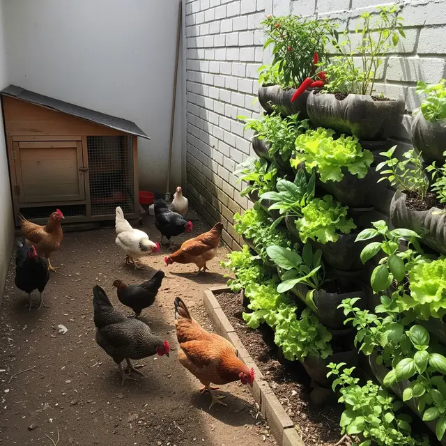 Cara Menata Ternak Ayam Kampung dan Kebun Vertikal di Halaman Sempit (AI)