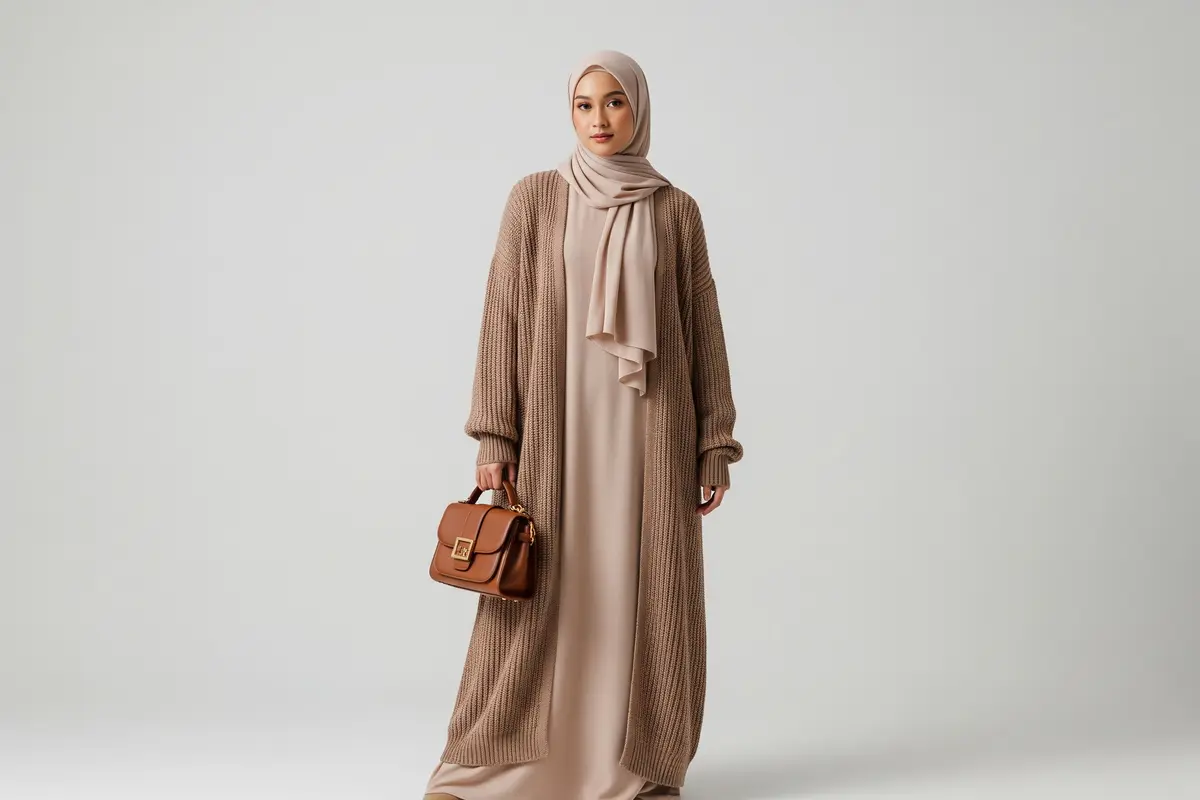 Model Abaya Kombinasi Rajut Simpel