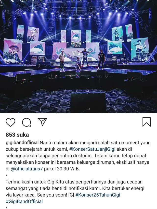 Konser 25 Tahun Gigi Band tanpa penonton (Instagram)