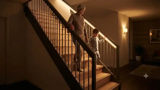 Railing dengan Lampu LED Terintegrasi (AI Generated)