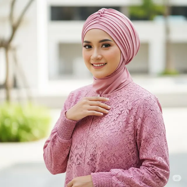 Gamis Lace Full Cover dengan Manset