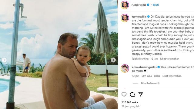 Bruce Willis dan sang anak, Rummer Willis. (Instagram/ rumerwillis)