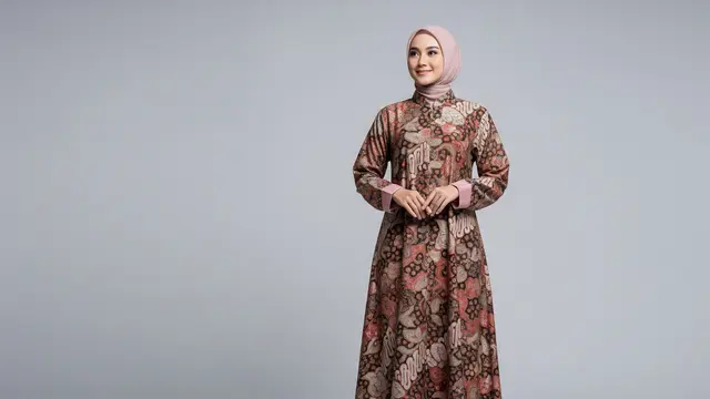 Model Gamis Batik A-Line Kerah Shanghai dengan Kombinasi Soft-Tone