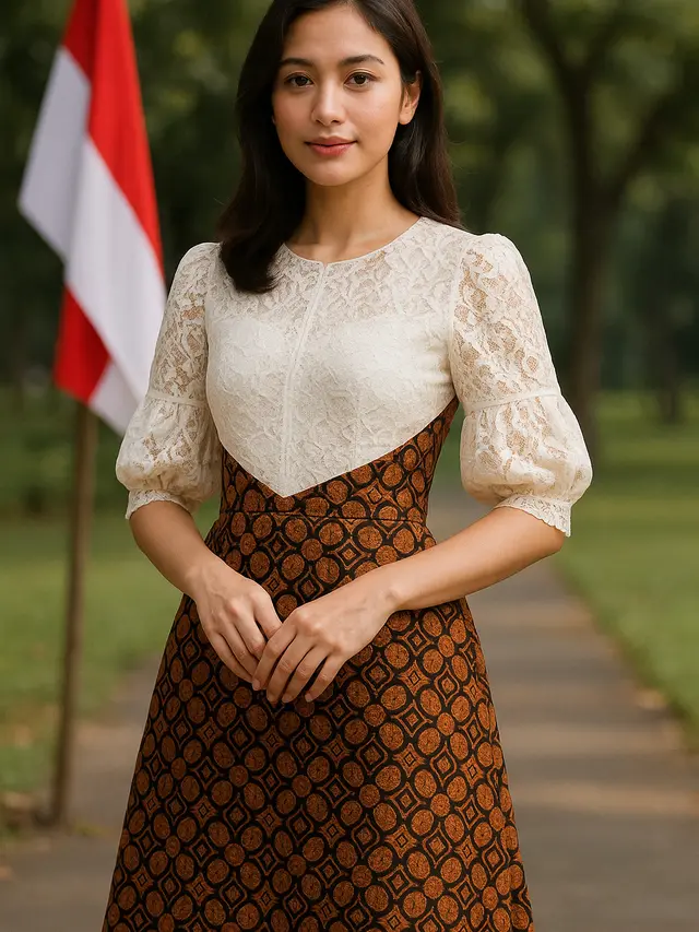 7 Model Midi Dress Batik Kombinasi Brokat untuk Non Hijab Modern Tema Hari Kemerdekaan, Tampil Anggun dan Patriotik