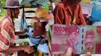 Kakek penjual gado-gado dibayar uang mainan Rp 100 ribu. (Sumber: Facebook/Widodari Kejungkel)
