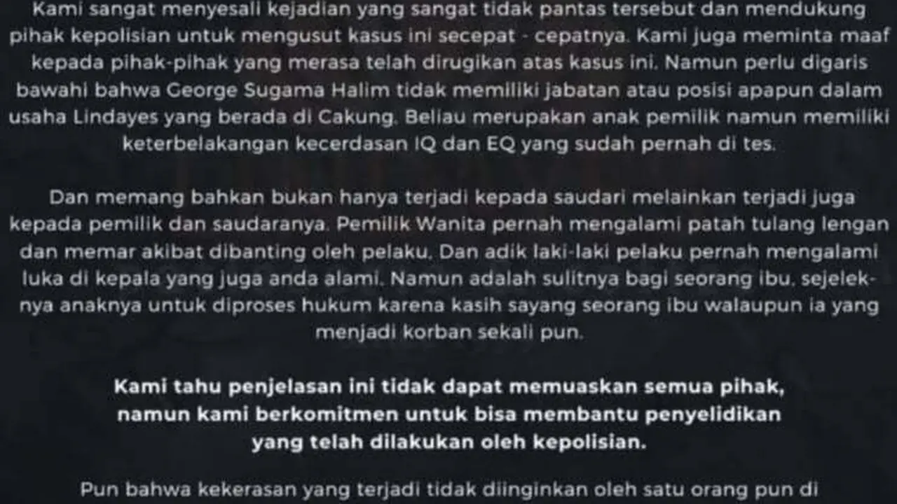 Permintaan maaf Lindayes Roti/Instagram Lindayes
