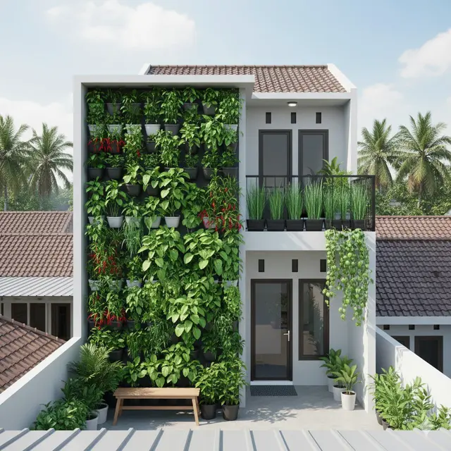 Taman Vertikal untuk Rumah Kecil Dua Lantai (Gemini AI)
