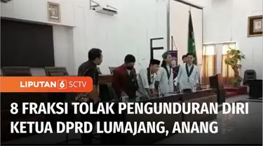 Pengunduran diri Ketua DPRD Lumajang, Jawa Timur, belum mendapat lampu hijau dari induk partainya, DPP PKB. Sementara, delapan fraksi DPRD Lumajang sepakat menolak permohonan mundur Anang, terkait insiden salah ucap sila ke-4 Pancasila.