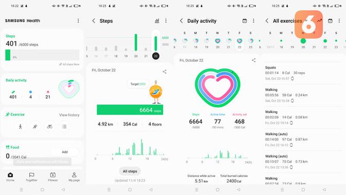 Ragam informasi workout sehari-hari dengan Galaxy Watch4 Classic dapat diketahui melalui aplikasi Samsung Health. (Liputan6.com/ Yuslianson)