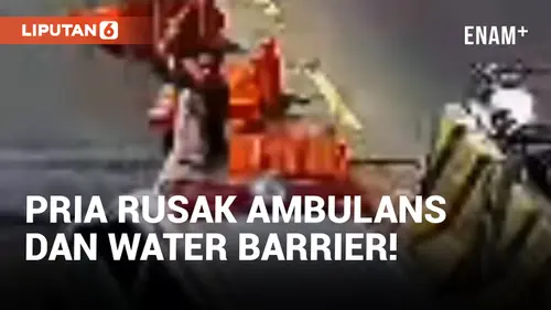 VIDEO: Seorang Pria Rusak Water Barrier dan Ambulans di Blitar