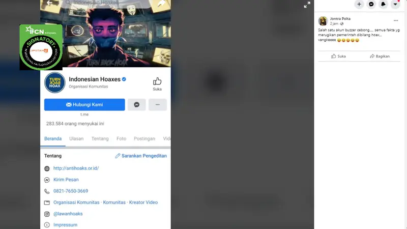 Hoaks Facebook Indonesian Hoaxes Milik Mafindo adalah Buzzer Cebong