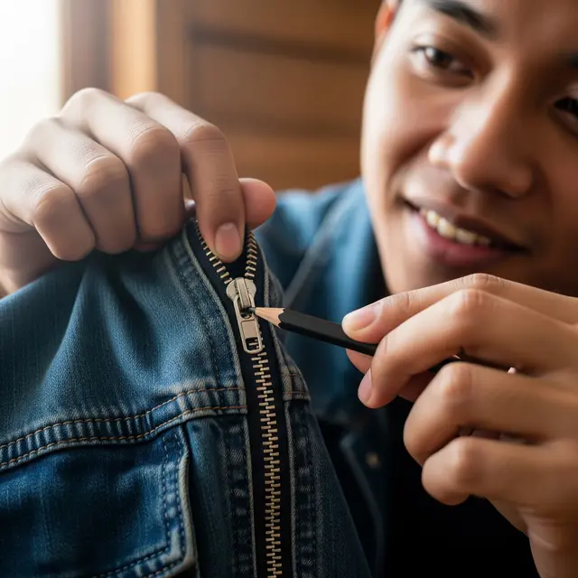 Mengoles resleting jaket dengan Pensil Grafit (Gemini AI)