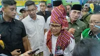 Calon wakil presiden (cawapres) nomor urut satu Muhaimin Iskandar alias Cak Imin di Sumatera Utara, Jumat (8/12/2023). (Liputan6.com/ Winda Nelfira)
