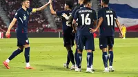 Thailand lolos ke semifinal Piala AFF 2024 dengan status juara Grup A seusai mengalahkan Kamboja pada matchday 4 di Stadion Rajamangala, Bangkok, Jumat (20/12/2024). (Chanakarn LAOSARAKHAM / AFP)