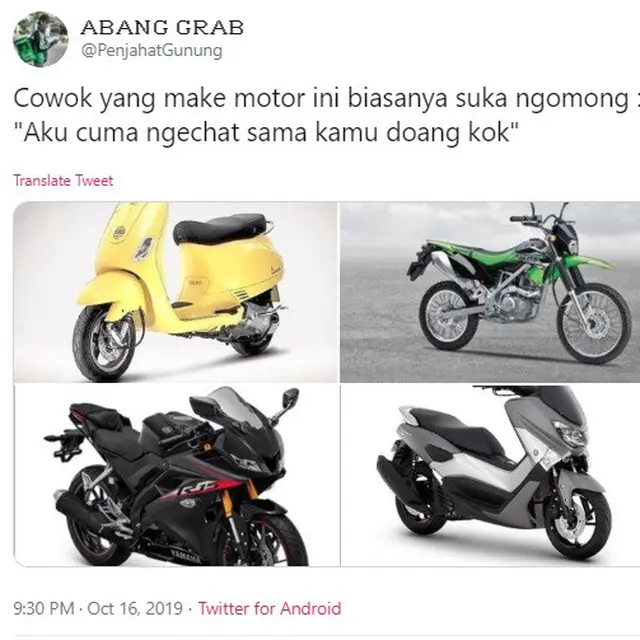 tipe cowok dari jenis motor