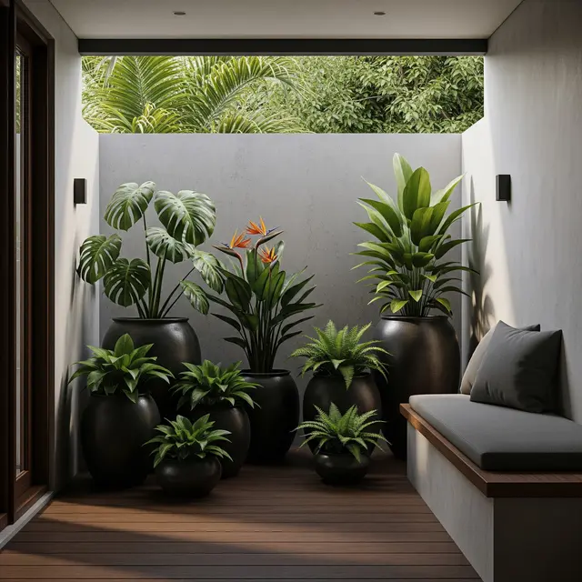 9 Model Teras Rumah Minimalis Ala Taman Tropis dengan Pot Besar, Kesejukan Alami