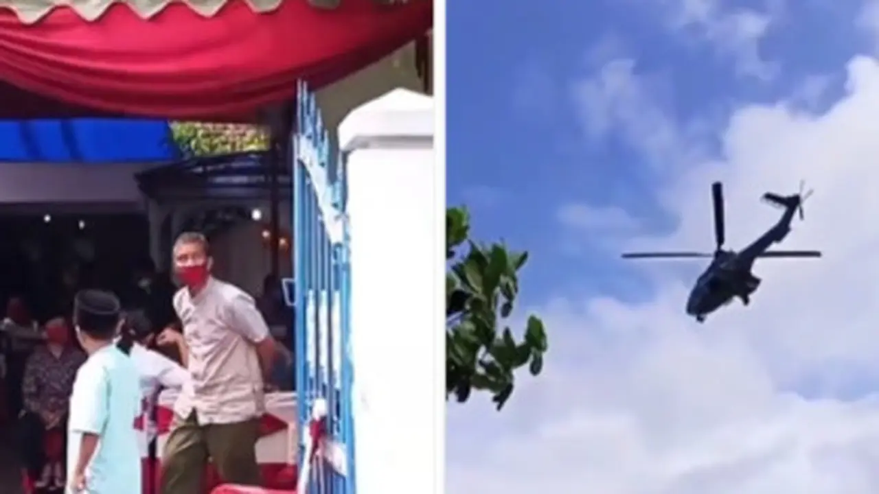 Viral Helikopter Mendarat di Depan Tenda Pernikahan, Bikin Syok Tamu Undangan