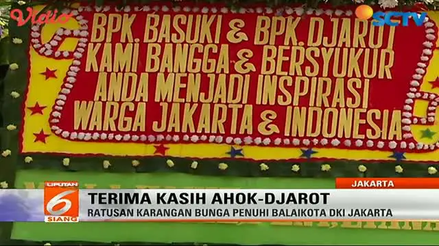 Sejumlah karangan bunga terima kasih Ahok-Djarot hiasi Balaikota DKI Jakarta