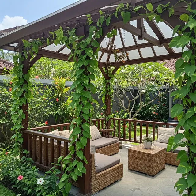 Desain Gazebo dengan Atap Transparan Agar Tetap Terang di Siang Hari (AI)