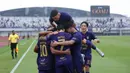 Pemain Persita Tangerang merayakan gol mereka ke gawang PSIM Yogyakarta dalam pertandingan pekan kesembilan BRI Super League di Indomilk Arena, Tangerang, Banten pada Jumat (17/10/2025) sore WIB. (Bola.com/M Iqbal Ichsan)