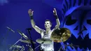 Dani Loble pun diberikan kesempatan untuk memperlihatkan keahliannya menabuh drum seorang diri ketika  para personil Helloween yang lain menghentikan konser sejenak. (Nurwahyunan/Bintang.com)