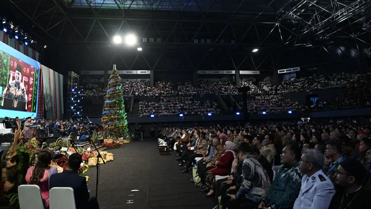 Presiden Prabowo Subianto saat menghadiri perayaan Natal Nasional 2025 di Tennis Indoor, Senayan, Jakarta. (Setpres)